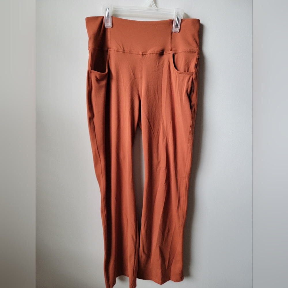 Burnt Orange Flared Leggings with Pockets